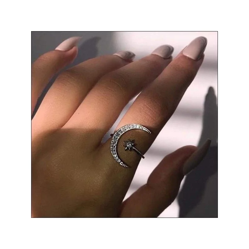 BAGUE LUNE SYMBOLIQUE ÉTOILÉE - Magie Kali - Boutique ésotérique, spiritisme et occultisme en ligne
