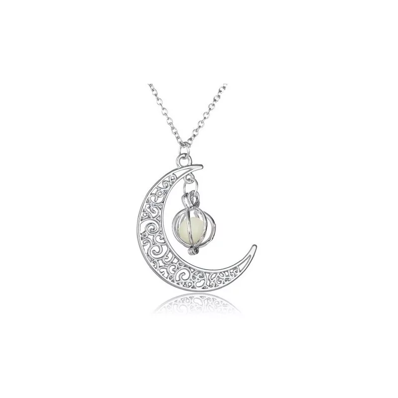 Collier lune luminescente pendentif plaqué argent - Magie Kali - Boutique ésotérique, spiritisme et occultisme en ligne