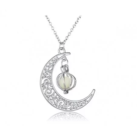 Collier lune luminescente pendentif plaqué argent - Magie Kali - Boutique ésotérique, spiritisme et occultisme en ligne